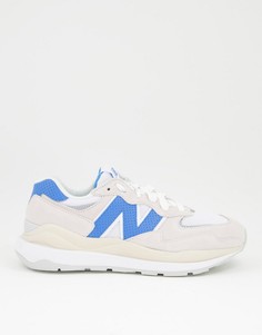 Замшевые кроссовки кремового и синего цвета New Balance 54/70-Белый