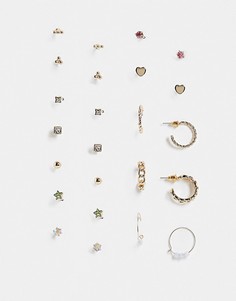 Набор из 12 пар золотистых серег с камнями Topshop Princess-Золотистый