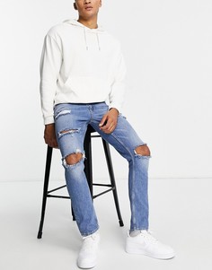Синие узкие рваные джинсы ASOS DESIGN-Голубой