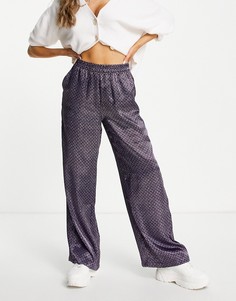 Широкие атласные брюки с темно-фиолетовым принтом (от комплекта) Vero Moda-Разноцветный