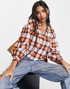Свободный лонгслив в клетку оранжевого и черного цветов ASOS DESIGN-Бесцветный