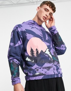 Oversized-худи фиолетового цвета со сплошным принтом гор ASOS DESIGN-Разноцветный