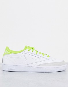 Белые кроссовки с желтыми вставками Reebok Club C 85-Белый