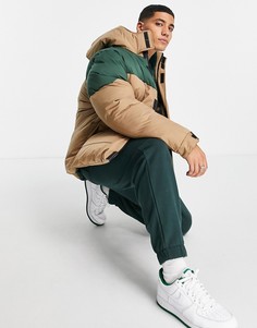 Коричневый пуховик с контрастной вставкой цвета хаки ASOS DESIGN-Коричневый цвет