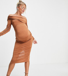Облегающее платье миди с открытыми плечами и присборенной отделкой ASOS DESIGN Maternity-Multi