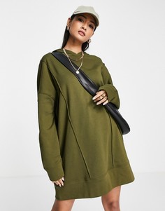 Платье-свитшот цвета хаки в стиле oversized с капюшоном и декоративными швами ASOS DESIGN-Зеленый цвет