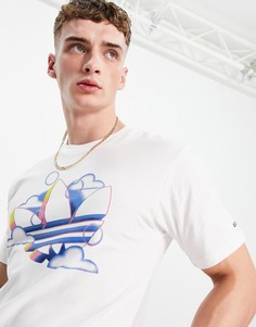 Белая футболка с летним логотипом-трилистником adidas Originals-Белый