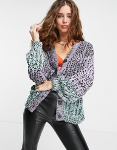 Oversized-кардиган в стиле колор блок ASOS DESIGN-Фиолетовый