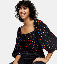 Кроп-топ в разноцветный горошек со сборками Topshop Tall-Multi