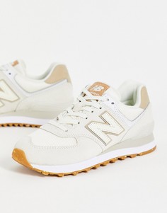 Светло-коричневые кроссовки из экологически чистых материалов New Balance 574-Светло-бежевый цвет
