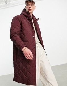 Бордовая стеганая куртка с капюшоном ASOS DESIGN-Красный