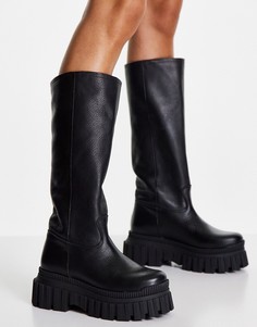 Черные кожаные премиум-сапоги на массивной подошве без застежки ASOS DESIGN Counter-Черный цвет