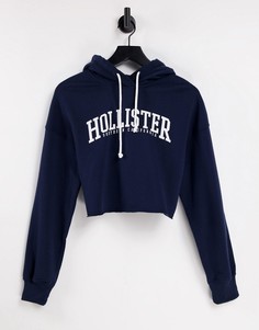 Худи темно-синего цвета с логотипом Hollister-Темно-синий