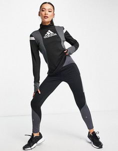 Леггинсы черного и серого цветов в стиле колор блок adidas Running-Черный цвет