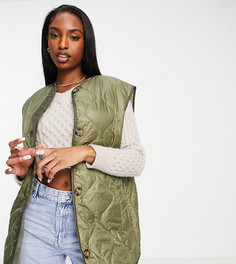 Стеганый жилет оливкового цвета без воротника ASOS DESIGN Tall-Зеленый цвет