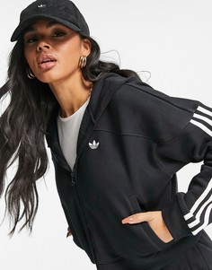 Худи черного цвета укороченного кроя с тремя полосками adidas Originals-Черный цвет