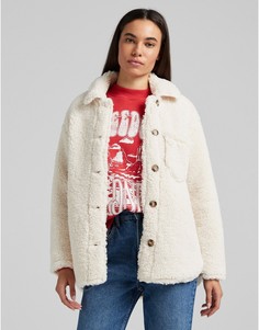 Шакет цвета экрю из искусственного меха с карманом Bershka-Светло-бежевый цвет
