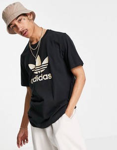 Черная футболка с логотипом-трилистником камуфляжной расцветки adidas Originals-Черный цвет