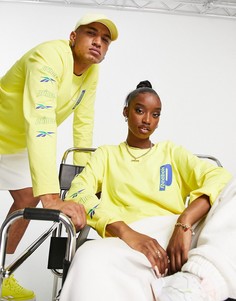 Желтый лонгслив в стиле унисекс с синей отделкой Reebok x Prince