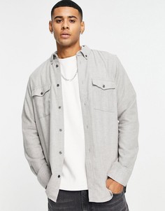 Светло-серая фланелевая рубашка с длинными рукавами и двумя карманами French Connection-Серый