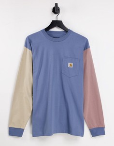 Синий лонгслив с карманом и разноцветной отделкой Carhartt WIP-Голубой
