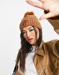 Коричневая шапка-бини с помпоном из шенили и логотипом NY в тон New Era-Коричневый цвет