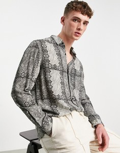 Серая рубашка с длинными рукавами и принтом пейсли Topman-Черный цвет