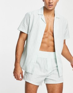 Тканевый пижамный комплект из шорт и рубашки в полоску ASOS DESIGN-Разноцветный