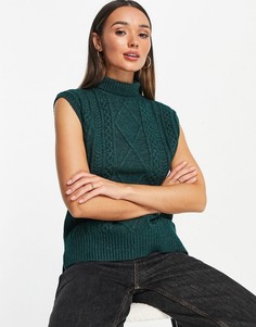 Темно-зеленый жилет из смесовых переработанных материалов с узором «косы» Vero Moda-Зеленый цвет