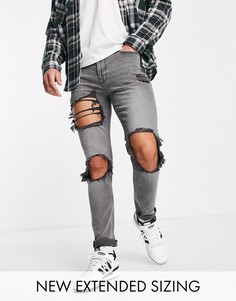 Серые выбеленные джинсы скинни с рваной отделкой ASOS DESIGN-Черный цвет