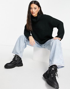 Черный джемпер в рубчик с высоким воротником ASOS DESIGN-Черный цвет