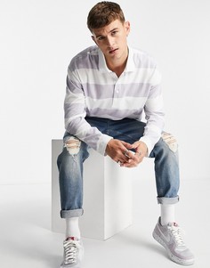 Футболка-поло сиреневого цвета в стиле oversized с длинными рукавами и широкой горизонтальной полосой Topman-Фиолетовый цвет