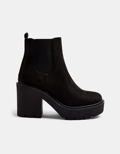 Черные ботинки с круглым носком на каблуке Topshop-Черный
