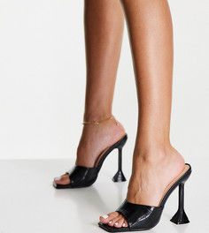 Черные босоножки для широкой стопы под крокодиловую кожу на эффектном каблуке Glamorous Wide Fit-Черный цвет