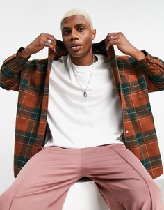 Очень свободная oversized-рубашка коричневого цвета в клетку из ткани под шерсть ASOS DESIGN-Коричневый цвет