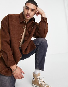 Коричневая рубашка из ворсистого материала с добавлением шерсти в стиле extreme oversized ASOS DESIGN-Коричневый цвет