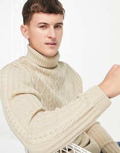 Бежевый вязаный джемпер с высоким воротником и узором «косы» ASOS DESIGN-Светло-бежевый цвет