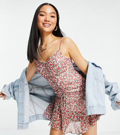 Присборенное платье мини на бретельках с цветочным принтом Topshop Petite-Разноцветный