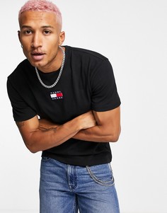 Черная футболка с логотипом-нашивкой по центру Tommy Jeans-Черный цвет