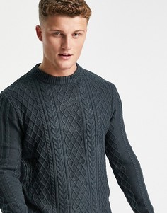 Серый вязаный джемпер с узором «косичка» с длинными рукавами River Island