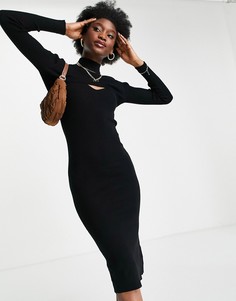 Черное вязаное платье с декоративным вырезом New Look-Черный цвет