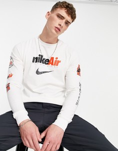 Белый лонгслив с принтом на рукавах Nike Air