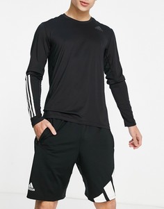 Черный базовый лонгслив с тремя полосками adidas Training Techfit-Черный цвет