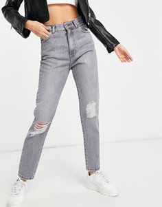 Серые выбеленные джинсы в винтажном стиле со рваной отделкой Dr Denim Nora-Серый