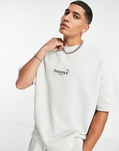 Белый выбеленный oversized-свитшот с короткими рукавами и принтом названия города от комплекта ASOS DESIGN