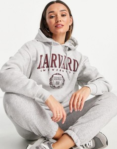 Oversized-худи серого меланжевого цвета с принтом в виде надписи Harvard ASOS DESIGN-Серый