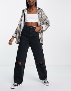 Свободные джинсы выбеленного черного цвета с рваной отделкой Topshop-Черный цвет