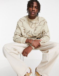 Бежевый вязаный джемпер с рисунком ASOS DESIGN-Светло-бежевый