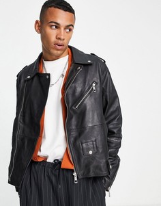 Укороченная кожаная куртка черного цвета в байкерском стиле ASOS DESIGN-Черный цвет