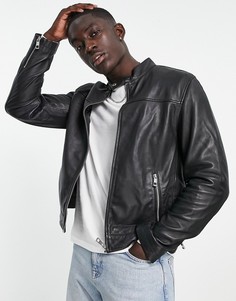 Черная куртка из натуральной кожи ASOS DESIGN-Черный цвет